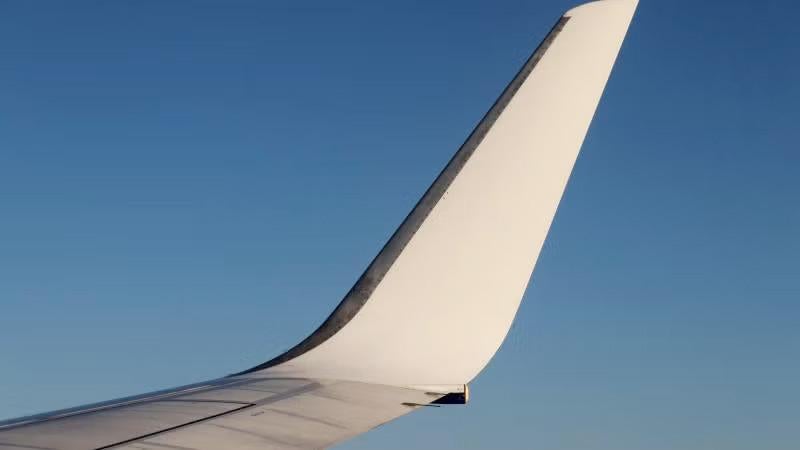 Close up image of an airplane wing